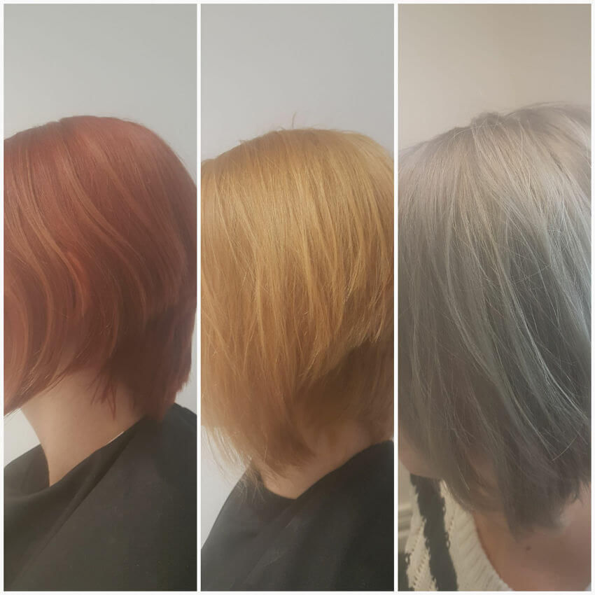 Short hair style before and after with colour removed by Zalon Pro London