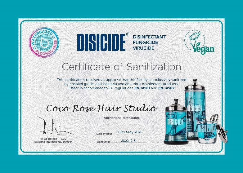 If you've purchased a Disicide product then you can obtain a Certificate of Sanitisation to display in your salon or barber shop