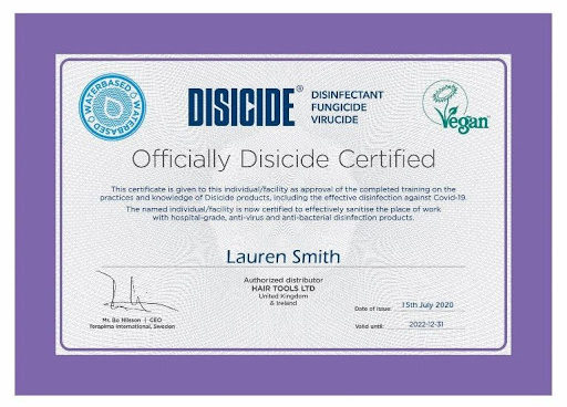 Become Disicide Certified to show your clients how seriously you take hygiene in your salon or barber shop