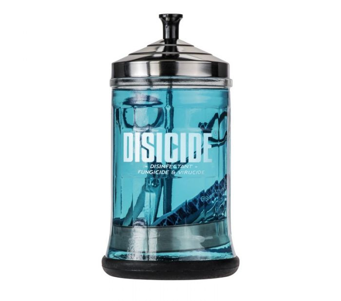 Disicide's glass jars are perfect for disinfecting your hairdressing or barbering tools