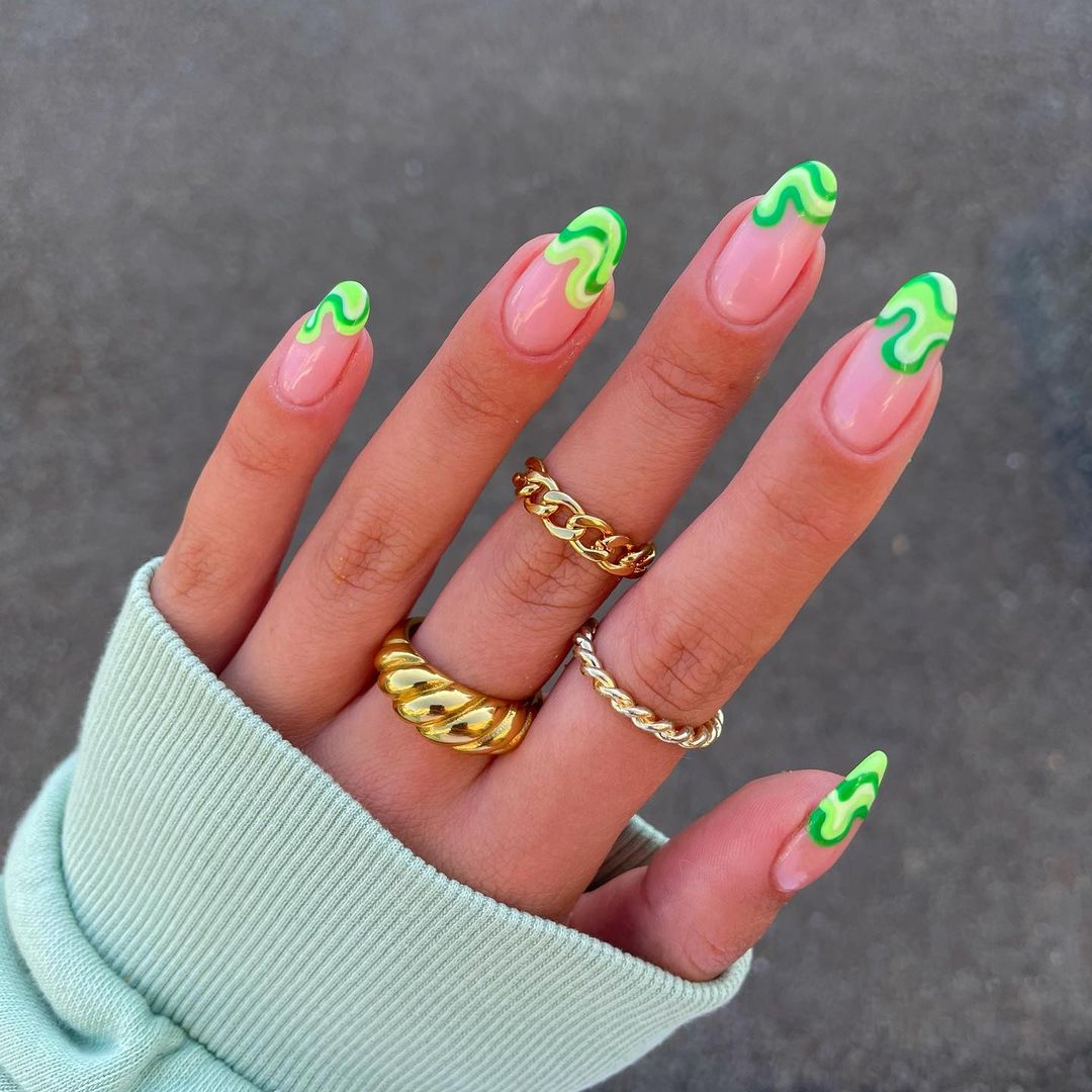 green drippy festival nail ideas