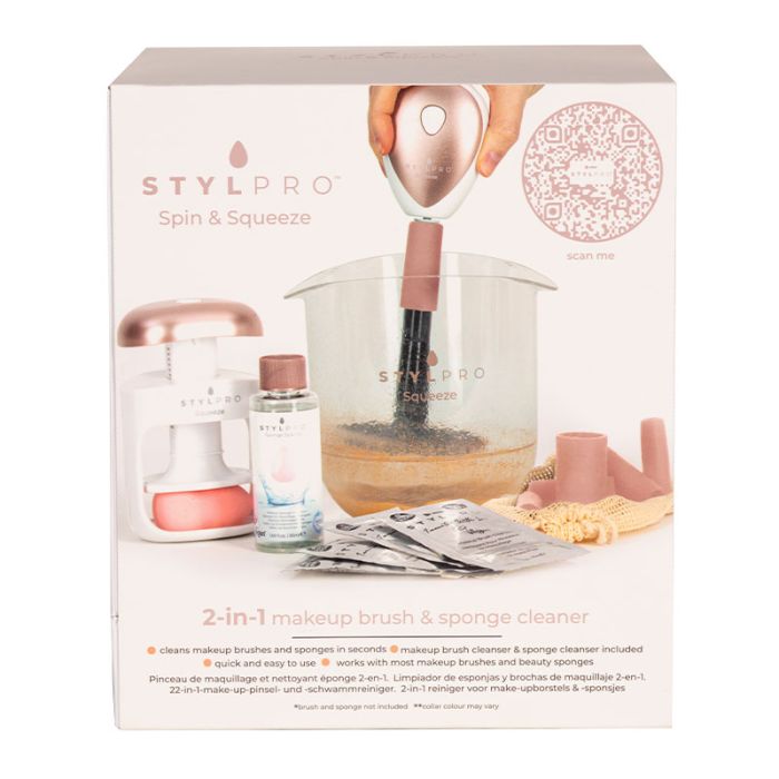 product image of the box of the STYLPRO Spin and Squeeze Brush and Sponge Cleaner set