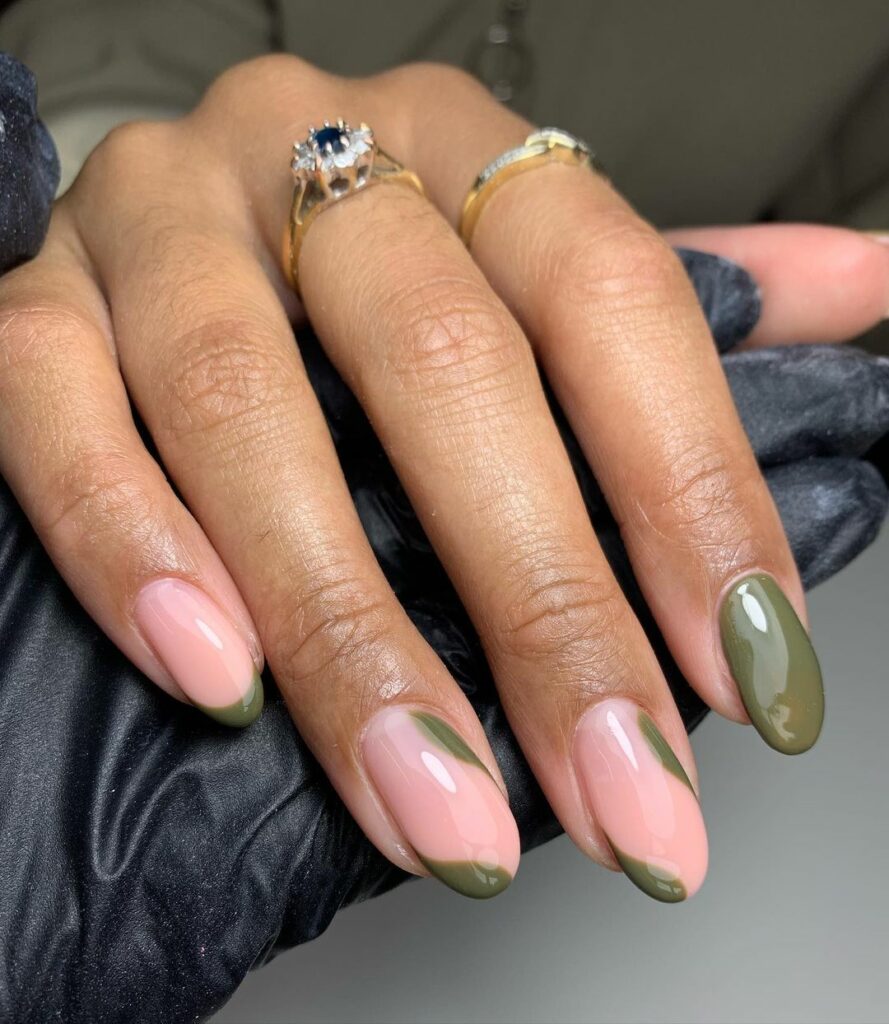 Olive green tinted nails