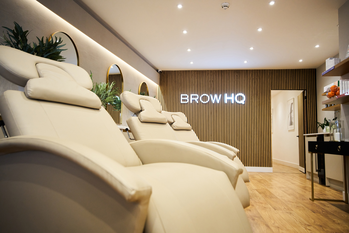 Salon interior shot of BrowHQ Seating Area