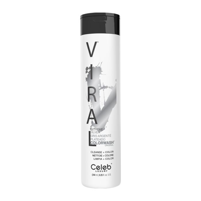product shot of Viral Extreme Silver Colorwash Shampoo 244ml by Celeb Luxury