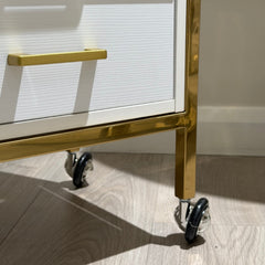 Lotus Poppy White Salon Trolley with Gold Frame