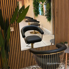 Lotus Poppy Black Styling Chair Round Gold Base