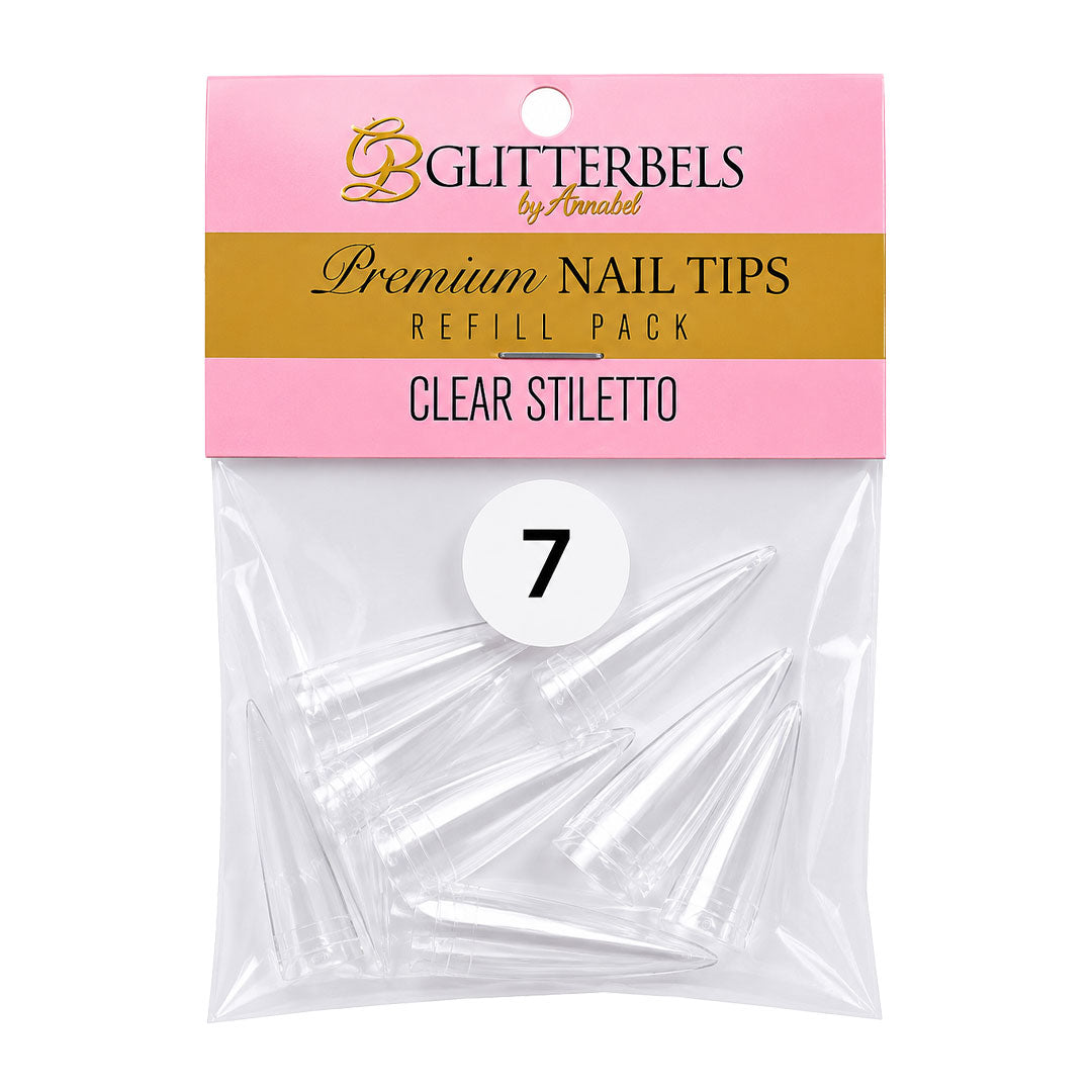 Glitterbels Clear Stiletto Nail Tips Size 7 (x50)