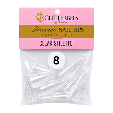 Glitterbels Clear Stiletto Nail Tips Size 8 (x50)
