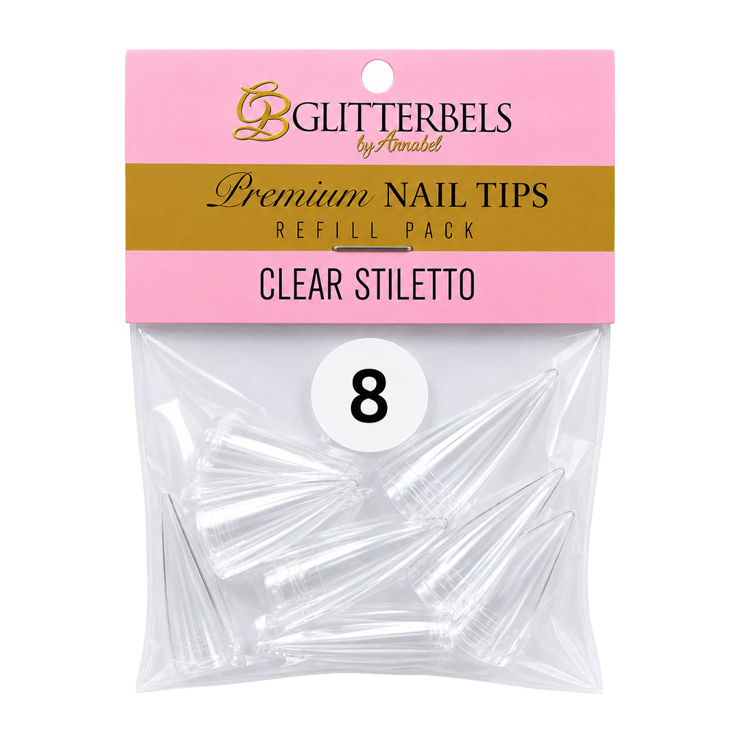Glitterbels Clear Stiletto Nail Tips Size 8 (x50)