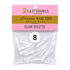 Glitterbels Clear Stiletto Nail Tips Size 8 (x50)