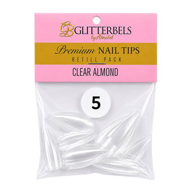 Glitterbels Clear Almond Nail Tips Size 5 (x50)