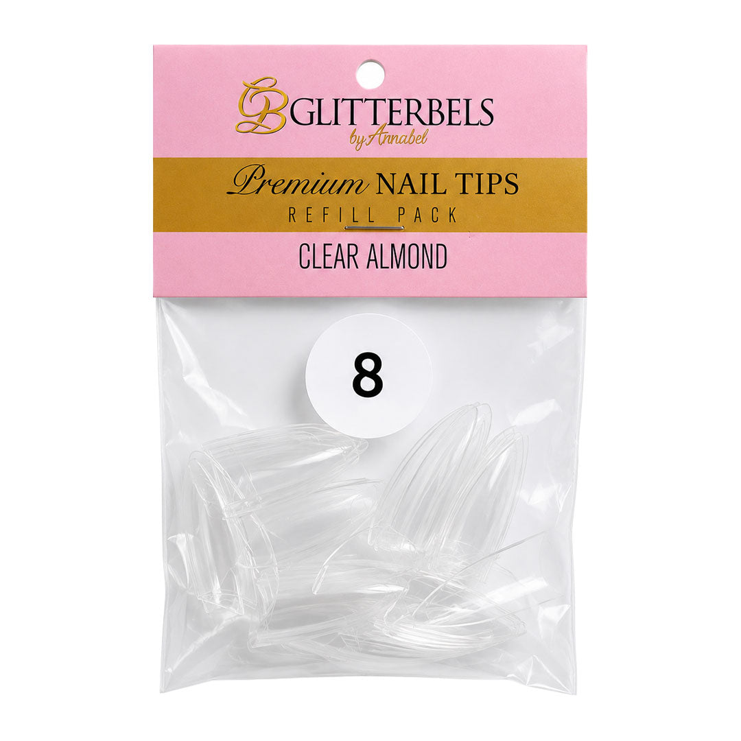 Glitterbels Clear Almond Nail Tips Size 8 (x50)