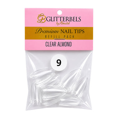 Glitterbels Clear Almond Nail Tips Size 9 (x50)