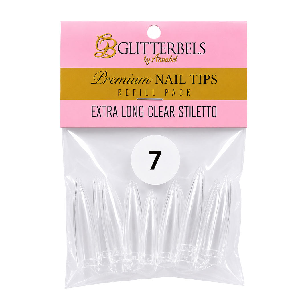 Glitterbels Extra Long Clear Stiletto Nail Tips Size 7 (x50)