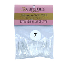 Glitterbels Extra Long Clear Stiletto Nail Tips Size 7 (x50)
