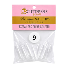 Glitterbels Extra Long Clear Stiletto Nail Tips Size 9 (x50)