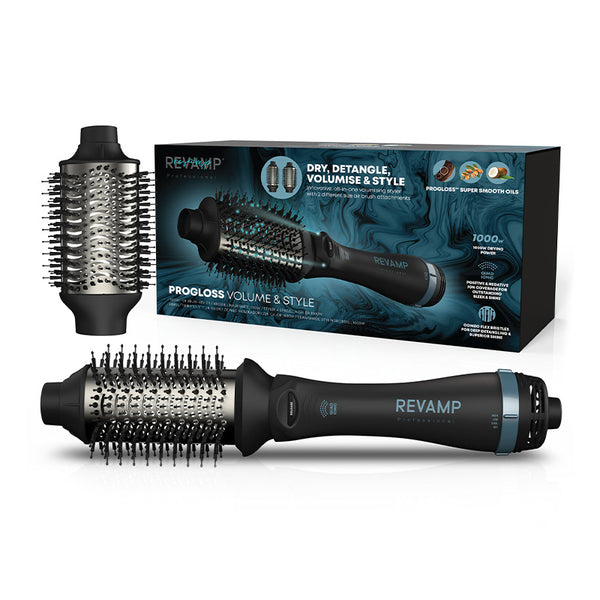 Revamp Progloss Volume & Wave Ceramic Heated Brush – Curling Iron Brush With Retractable 1.25" Bristles, Ceramic Barrel Infused With Progloss Oils For Frizz-Free Shine – Auto-Off & 9' Swivel
