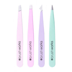 Brushworks HD 4 Piece Combination Tweezer Set - Pastels