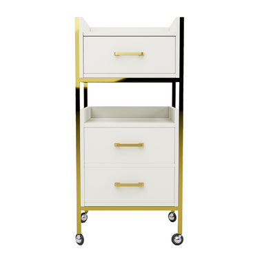 Lotus Poppy White Salon Trolley with Gold Frame