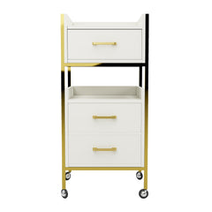 Lotus Poppy White Salon Trolley with Gold Frame