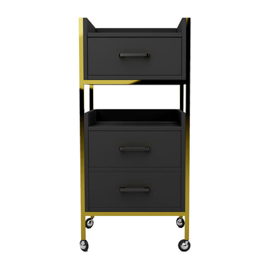 Lotus Poppy Black Salon Trolley with Gold Frame