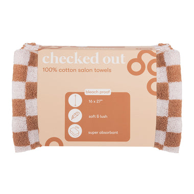 Framar Tan and White Checked Out Salon Towels 6 Pack