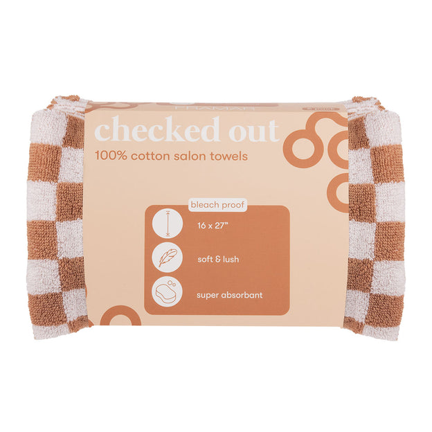 Framar Tan and White Checked Out Salon Towels 6 Pack