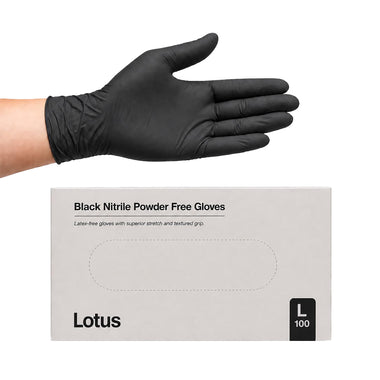 Lotus Large Nitrile Gloves Powder Free Black Pack of 100