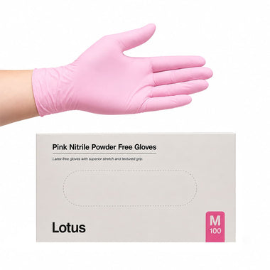 Lotus Medium Nitrile Gloves Powder Free Pink Pack of 100