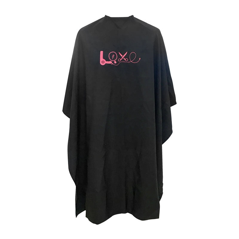 Lotus Love Hairdressing Cape with Popper Fastening Black