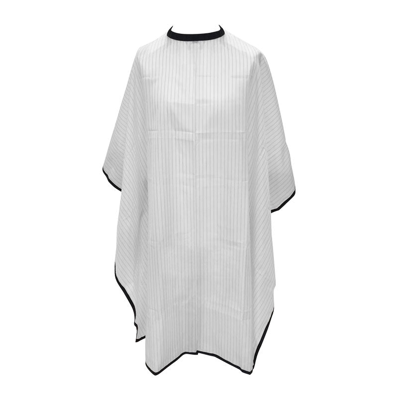 Lotus White Pinstripe Barber Cape with Popper Fastening