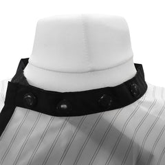 Lotus White Pinstripe Barber Cape with Popper Fastening