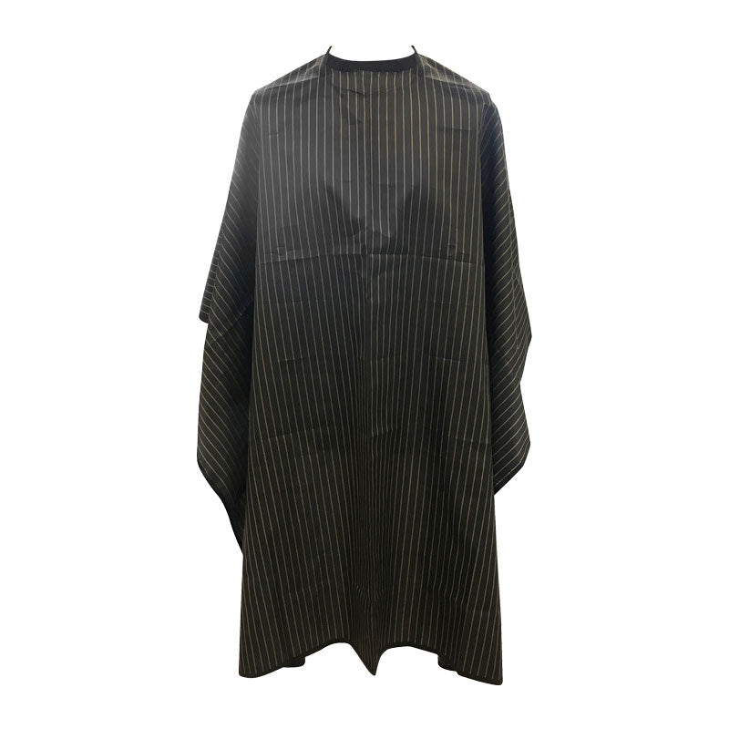 Lotus Black Pinstripe Barber Cape with Popper Fastening