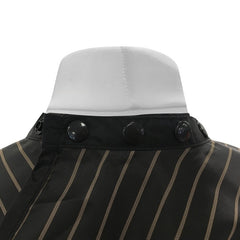 Lotus Black Pinstripe Barber Cape with Popper Fastening