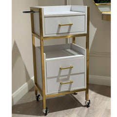 Lotus Poppy White Salon Trolley with Gold Frame