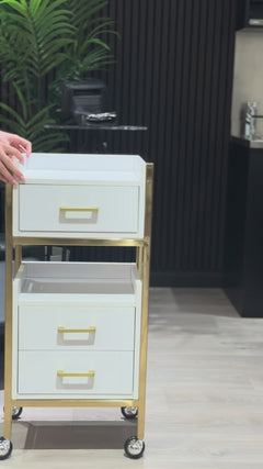 Lotus Poppy White Salon Trolley with Gold Frame