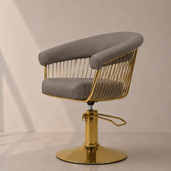 Lotus Poppy Taupe Styling Chair Round Gold Base