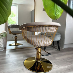 Lotus Poppy Taupe Styling Chair Round Gold Base