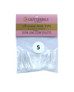 Glitterbels Extra Long Clear Stiletto Nail Tips Size 5 (x50)