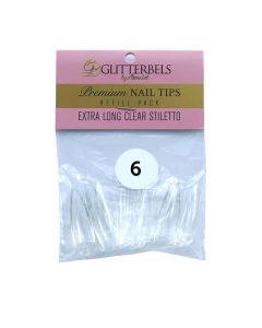 Glitterbels Extra Long Clear Stiletto Nail Tips Size 6 (x50)