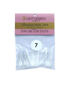 Glitterbels Extra Long Clear Stiletto Nail Tips Size 7 (x50)