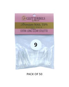 Glitterbels Extra Long Clear Stiletto Nail Tips Size 9 (x50)