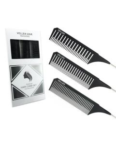 Vellen Hair Tail Comb Set Black 3 x Sizes