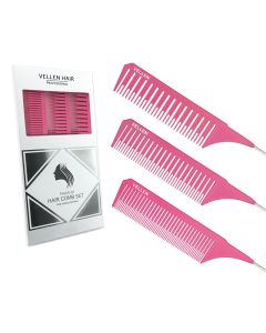 Vellen Hair Tail Comb Set Pink 3 x Sizes