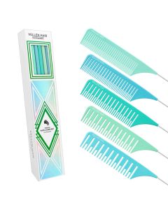 Vellen Hair Tail Comb Set Green/Blue/Mint 5 x Sizes
