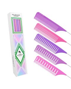 Vellen Hair Tail Comb Set Purple/Rose/Violet 5 x Sizes