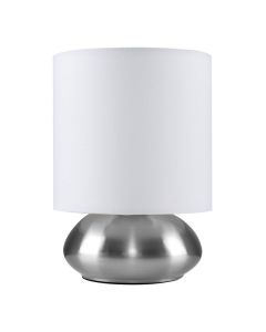 Satin Nickel Touch Table Lamp With White Shade by ValueLights
