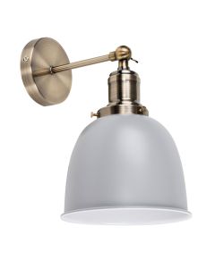 Wilhelm Antique Brass Wall Light Grey Shade by ValueLights