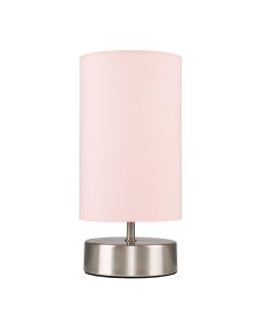 Francis Satin Nickel Touch Table Lamp With Dusky Pink Shade by ValueLights